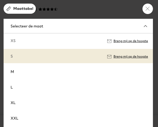 Aan de slag met conversie optimalisatie voor jouw webshop: 15 quick wins 12 Maatkeuze productpagina HM Joyca Kuijpers